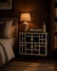 Navy Blue Bone Inlay Nightstand Chinoiserie Lattice Bedside Table with Drawers | Storage by IKKAZA