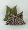 block print pillow, block print black floral pillow, block | Pillows by Velvet Fringe