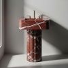 Modern Pedestal Rosso Levanto fluted marble sink | Water Fixtures by AYMARBLEDESIGN LLC