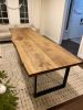 Live Edge Double Desk Hand Made Using Solid Elm Wood | Dining Table in Tables by Good Wood Brothers. Item made of wood