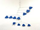 Blue Art Mobile Hanging Kinetic Triangle Sculpture | Wall Sculpture in Wall Hangings by Skysetter Designs. Item made of metal works with modern style