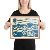 Framed Print - Minimalist Ocean Framed Print - Blue Airwaves Abstract Design | Work by Eman's Gallery