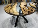 Custom 48 " Diameter Round Olive Wood | Epoxy Resin Dining | Dining Table in Tables by LuxuryEpoxyFurniture. Item composed of wood and synthetic
