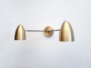 Bathroom Vanity Wall Double Sconce - Satin Brass Light | Sconces by Retro Steam Works. Item composed of brass in mid century modern or contemporary style