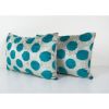 Turquois Ikat Velvet Pillow Cover, Set Turkish Polka Dot Cus | Cushion in Pillows by Vintage Pillows Store