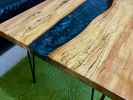 Live Edge Spalted Maple Resin River Coffee Table | Tables by Carlberg Design. Item made of maple wood with steel works with minimalism & modern style