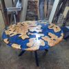 Custom Round Blue Epoxy Table | Dining Table in Tables by Ironscustomwood. Item composed of wood and metal