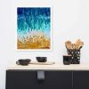 Framed Paper Print - Good Tidings - Fluid Blue Gold | Work by Eman's Gallery