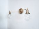 2-Light Vanity Mirror Sconce - Brushed Brass Modern | Sconces by Retro Steam Works. Item made of brass with glass