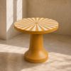Handmade Bone Inlay Sunburst Pedestal Table Mustard Yellow side table | End Table in Tables by IKKAZA