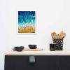 Framed Paper Print - Good Tidings - Fluid Blue Gold | Work by Eman's Gallery