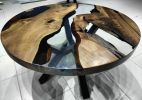 Custom Order 42" Diameter Round Walnut Wood Clear Epoxy | Dining Table in Tables by LuxuryEpoxyFurniture. Item made of wood with synthetic