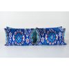 Blue Ikat Velvet Pillow, Silk Uzbek Long Lumbar Cushion Cove | Pillows by Vintage Pillows Store