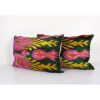 Set of Two Pink Silk Ikat Pillow with Tulip Pattern, Handloo | Cushion in Pillows by Vintage Pillows Store