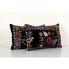 Pair Black Tashkent Velvet Suzani Floral Lumbar Pillow Case | Sham in Linens & Bedding by Vintage Pillows Store. Item made of cotton