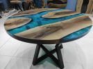 40" Walnut Diameter Round Turquoise White River Epoxy Table | Dining Table in Tables by LuxuryEpoxyFurniture. Item made of wood & synthetic
