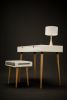 Desk White in Lacquer, Dressing Table with White Stool | Tables by Manuel Barrera Habitables. Item composed of oak wood