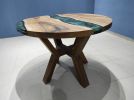 Custom Order Diameter Walnut Green Epoxy Dining Table | Tables by LuxuryEpoxyFurniture. Item composed of wood & synthetic