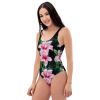 One Piece Swimsuit - Desire - Pink Lily Floral Art | Work by Eman's Gallery