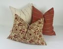 hmong pillow, rust woven pillow, rust striped pillow, rust | Pillows by Velvet Fringe
