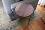 15" Live Edge Walnut Gold Round Industrial Side Table | Tables by Hazel Oak Farms. Item composed of walnut & steel