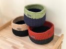 Two-colored round basket with handles | Storage Basket in Storage by Anzy Home. Item made of cotton