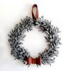 Floral gray felt wreath with leather ribbon. Small or big | Wall Sculpture in Wall Hangings by DecoMundo Home. Item made of fabric works with minimalism style