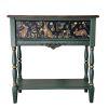 Narrow Wooden Console Table - Luxury Hand-Painted Green with Rabbit & Botanical Art | Tables by Birds and Gardens Inc. Item made of wood works with boho & mid century modern style