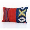 Handmade Organic Wool Lumbar Red Kilim Pillow Cover, Ethnic | Cushion in Pillows by Vintage Pillows Store