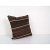 Vintage Mid Century Goat Hair Brown Kilim Pillow With Tradit | Cushion in Pillows by Vintage Pillows Store
