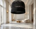 Black Tassel Chandelier, Large Boho Chandelier, Cotton Tassel Light Shade, Luxury Ceiling Light, | Macrame Wall Hanging in Wall Hangings by RavaTapestryArt