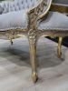 French Style Settee/ Aged Gold Leaf Frame / Tufted Gray Velv | Couch in Couches & Sofas by Art De Vie Furniture