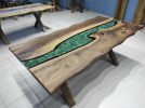 Custom Order Dark Walnut Green Epoxy Table | Dining Table in Tables by LuxuryEpoxyFurniture. Item made of wood with synthetic
