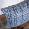 Grey Wool with Navy Plaid Stripes Lumbar Pillow 14x20 | Pillows by Vantage Design