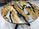 Custom 48" Diameter Round Olive Clear Epoxy Table, Round | Dining Table in Tables by LuxuryEpoxyFurniture. Item composed of wood & synthetic