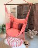 Coral Pink Macrame Hammock Chair | SERENA CORAL PINK | Chairs by Limbo Imports Hammocks. Item made of wood & cotton