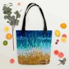 Tote Bag - Good Tidings - Fluid Blue Gold Ocean | Work by Eman's Gallery