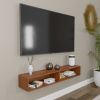 Walnut Solid Wood Floating Tv-Stand, Modern Floating Media C | Ledge in Storage by Picwoodwork. Item made of oak wood