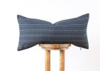 Navy Linen with Blue Stripe Embroidered Pattern Pillow 14x28 | Pillows by Vantage Design