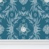 IVI Poppy Daisies & Cannabis Leaves Blue Green White | Wallpaper in Wall Treatments by Sean Martorana. Item composed of paper