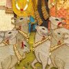 Giridhari, Bal Swaroop Shri Krishna Lifting Mount Govardhan | Embroidery in Wall Hangings by MagicSimSim