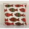 Cotton Handmade Suzani Pillowcase, Needlepoint Fish Uzbek | Sham in Linens & Bedding by Vintage Pillows Store. Item made of cotton