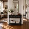 Hand-Painted Solid Wood Console Table – Custom Garden Scene Furniture, Black Entryway Console, Collectible Art | Tables by Birds and Gardens Inc. Item composed of oak wood in boho or country & farmhouse style