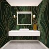 Forest Green Wavy Lines - Abstract Luxury Wallpaper Mural | Wall Treatments by ELLE WALLS