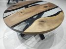 Custom Order 40" Diameter, Round Walnut Wood, Clear Epoxy | Dining Table in Tables by LuxuryEpoxyFurniture. Item made of wood with synthetic