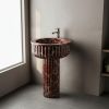 Round Pedestal Rosso Levanto fluted marble sink | Water Fixtures by AYMARBLEDESIGN LLC