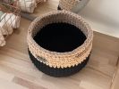 Two-colored round basket with handles | Storage Basket in Storage by Anzy Home. Item made of cotton