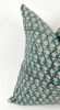 teal block print floral pillow, teal floral pillow | Pillows by Velvet Fringe