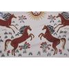 Suzani Tapestry With Horse Design, Animal Pictorial Red Silk | Table Runner in Linens & Bedding by Vintage Pillows Store