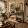 One-of-a-Kind Hand-Painted Woodland Console Table, Green Finish with Mushroom Motif | Tables by Birds and Gardens Inc. Item composed of birch wood compatible with mid century modern and eclectic & maximalism style